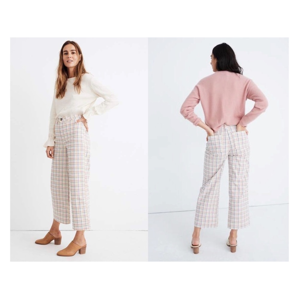 Madewell Emmett wide leg crop pants rainbow plaid